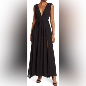 Black Plunging V-Neck Maxi Dress